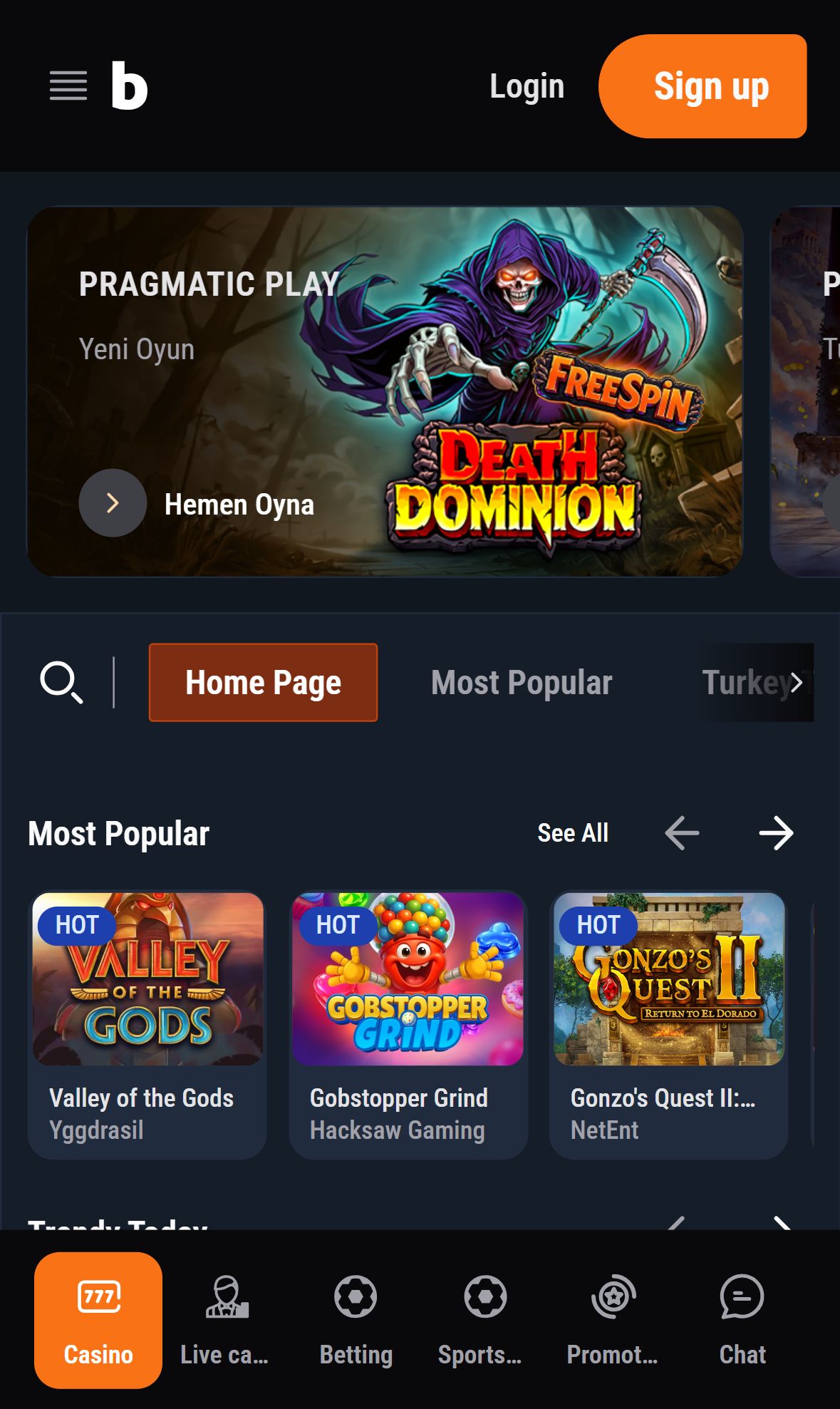 Betbaba — Lobby (Mobile)