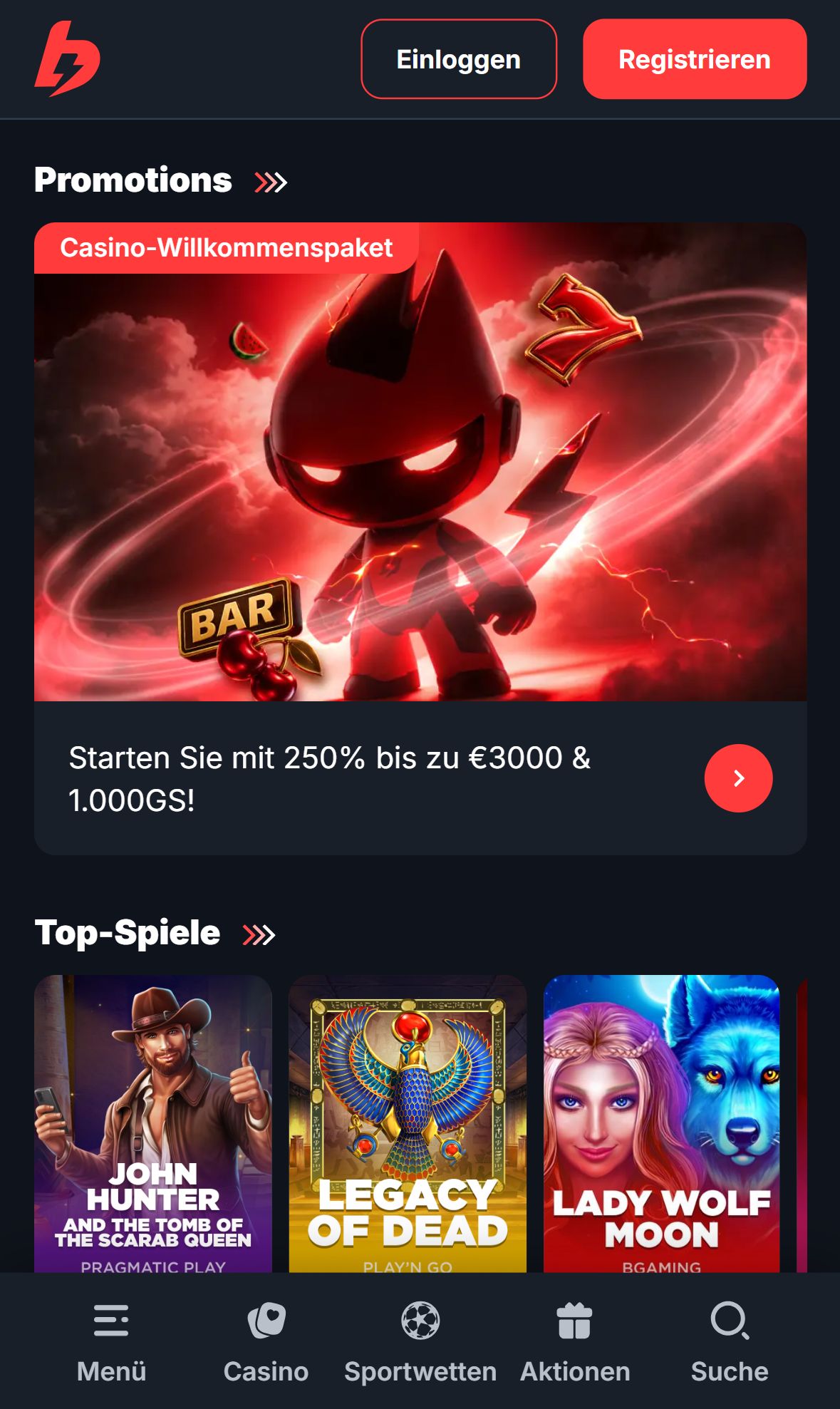 Betbay — Startseite (Mobil)