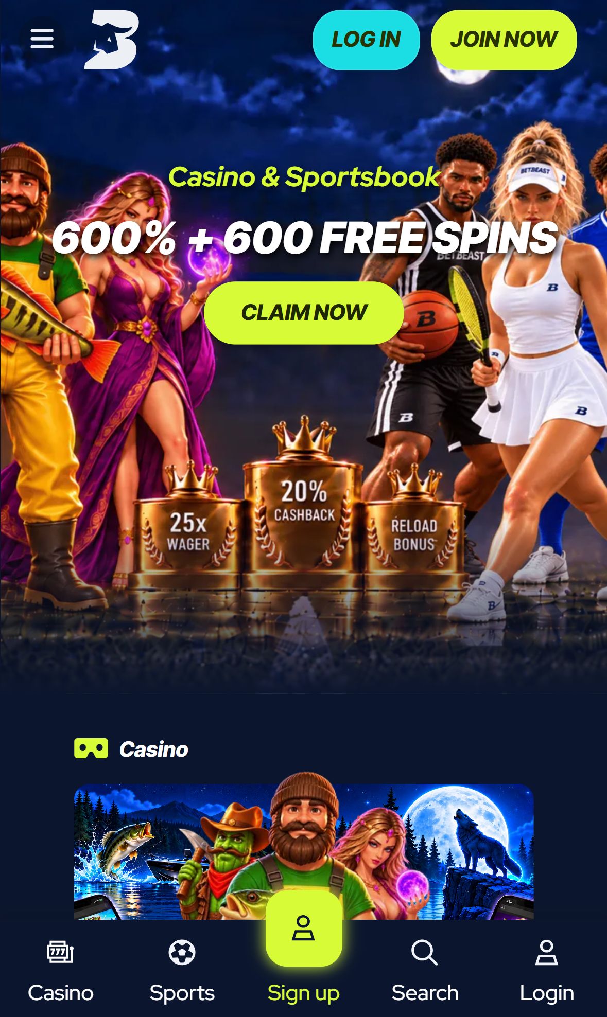 BetBeast — Homepage (Mobile)