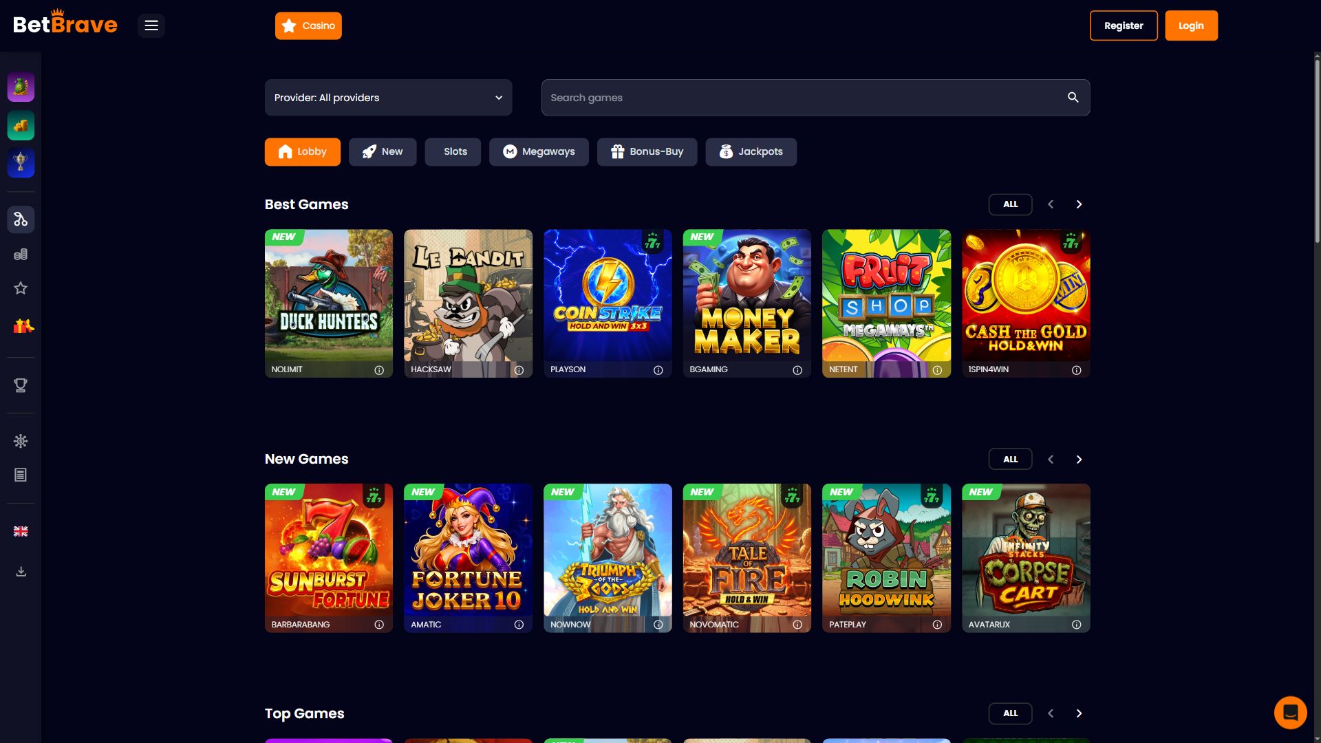 BetBrave — Lobby (Desktop)