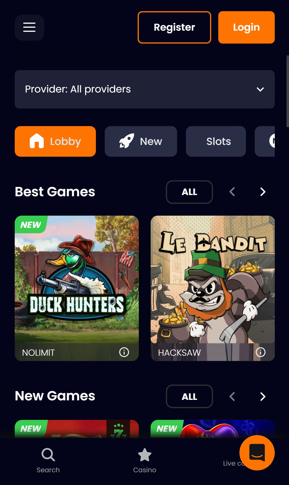BetBrave — Lobby (Mobile)