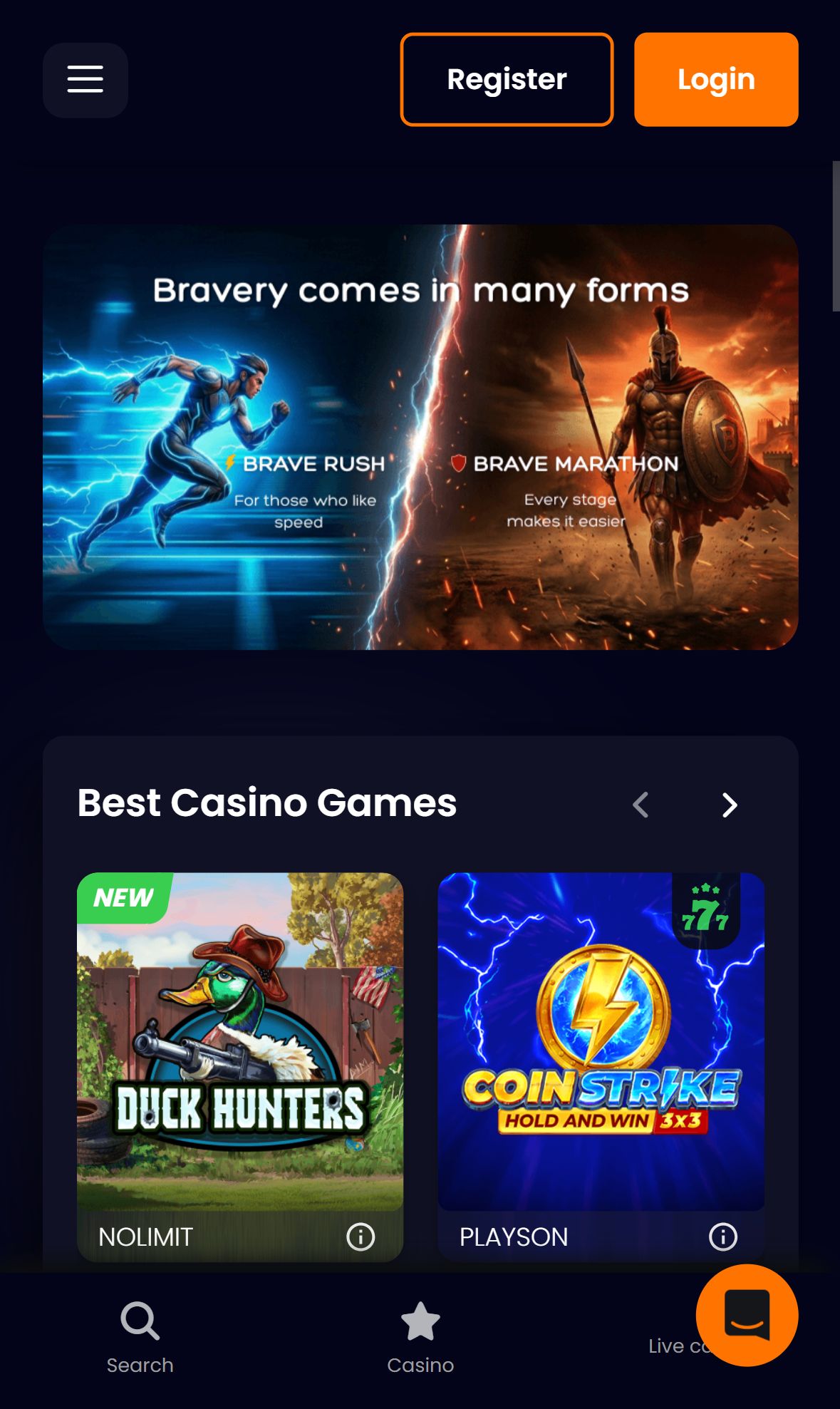 BetBrave — Homepage (Mobile)