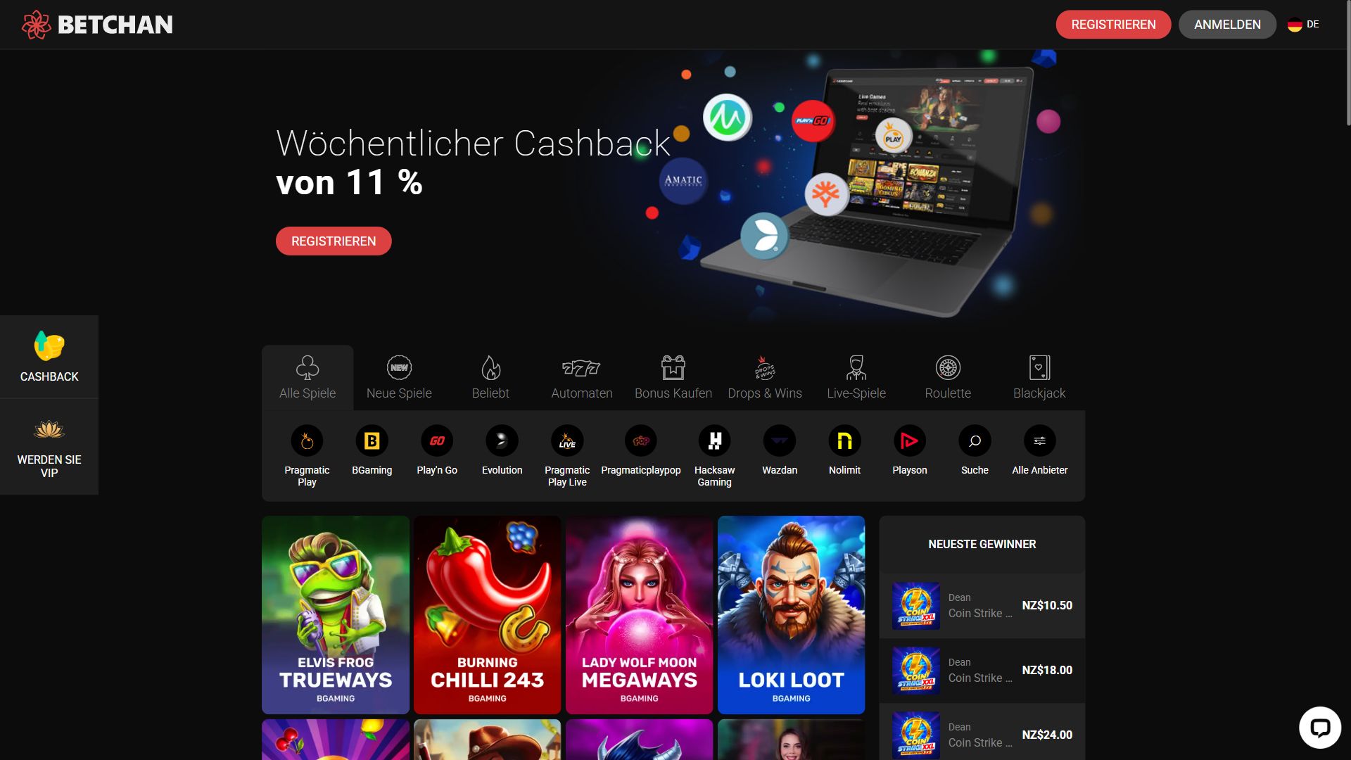 Betchan — Lobby (Desktop)