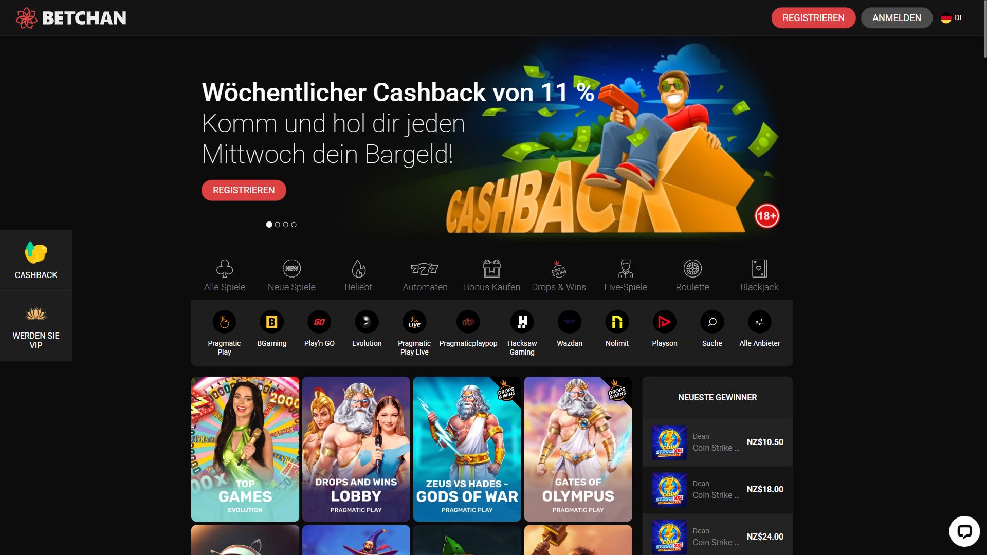 Betchan — Startseite (Desktop)