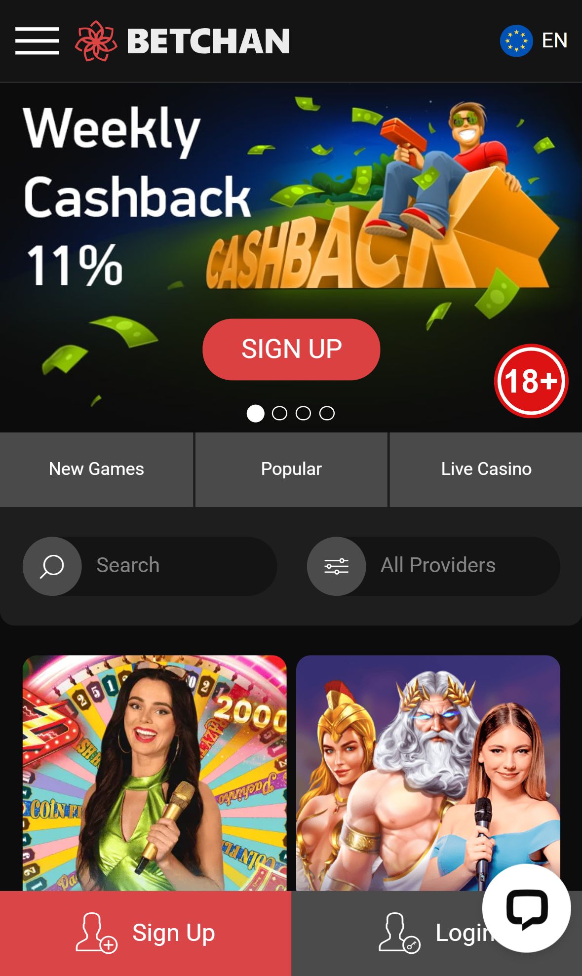 Betchan — Homepage (Mobile)