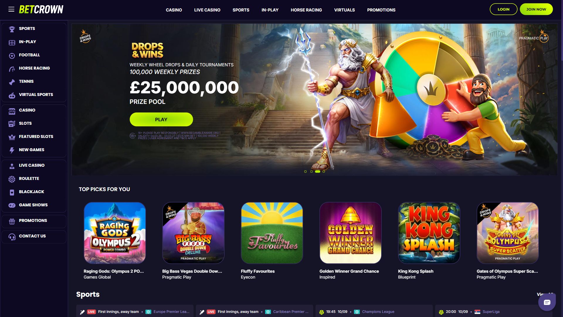 Betcrown — Homepage (Desktop)
