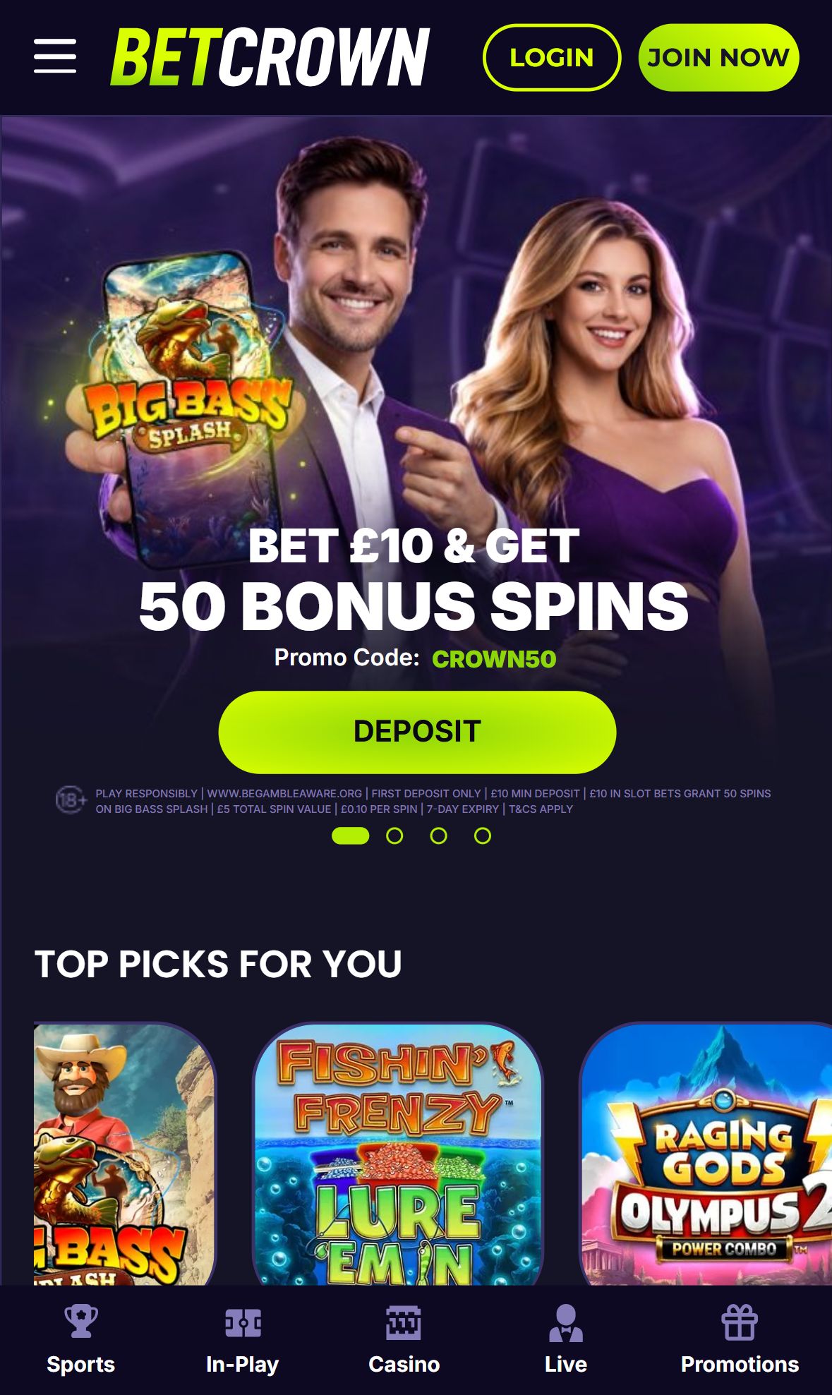 Betcrown — Homepage (Mobile)