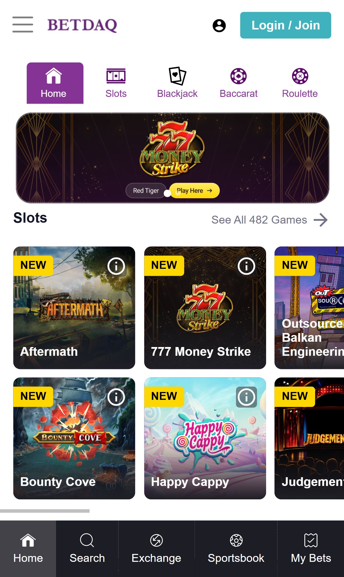 Betdaq — Lobby (Mobile)
