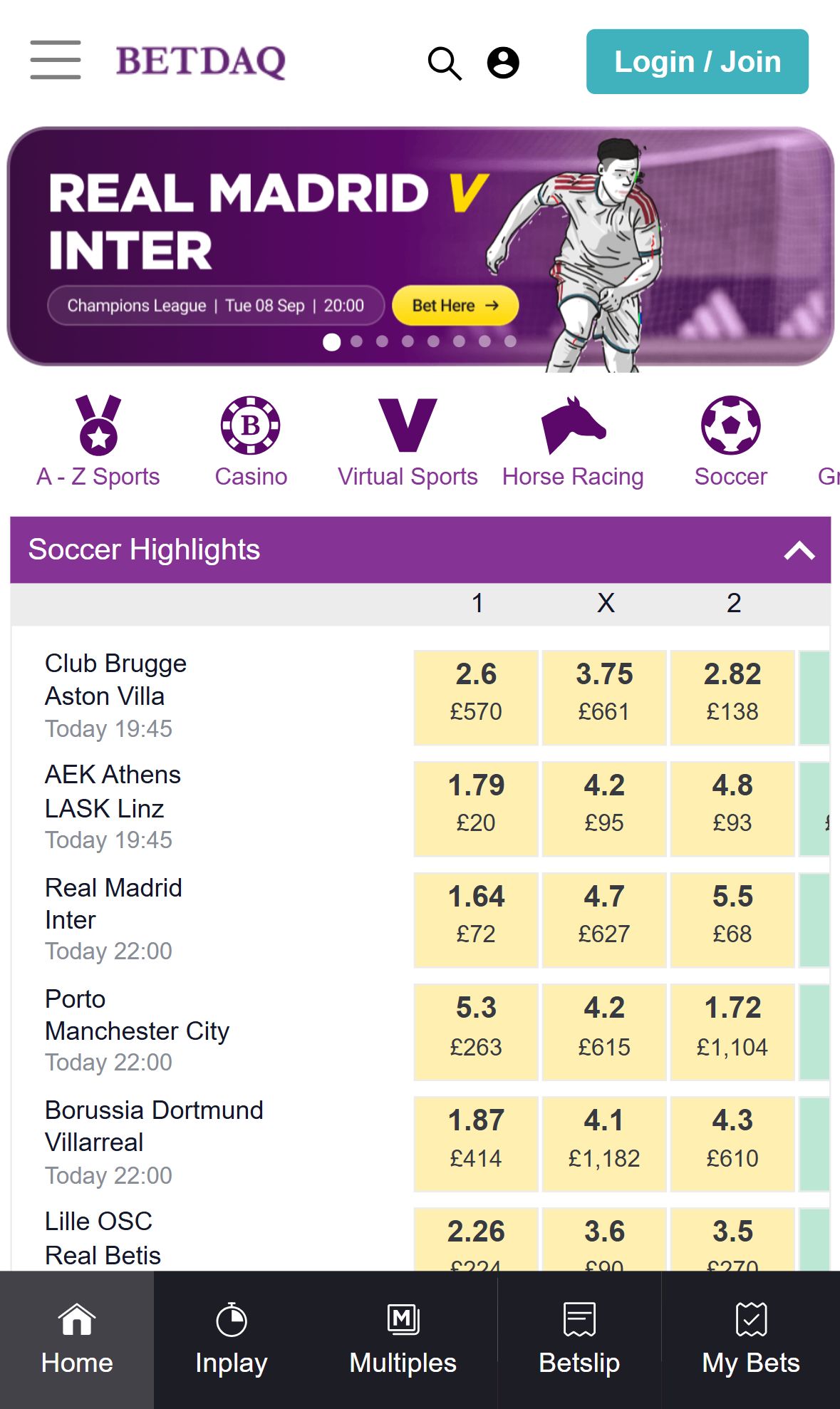 Betdaq — Homepage (Mobile)