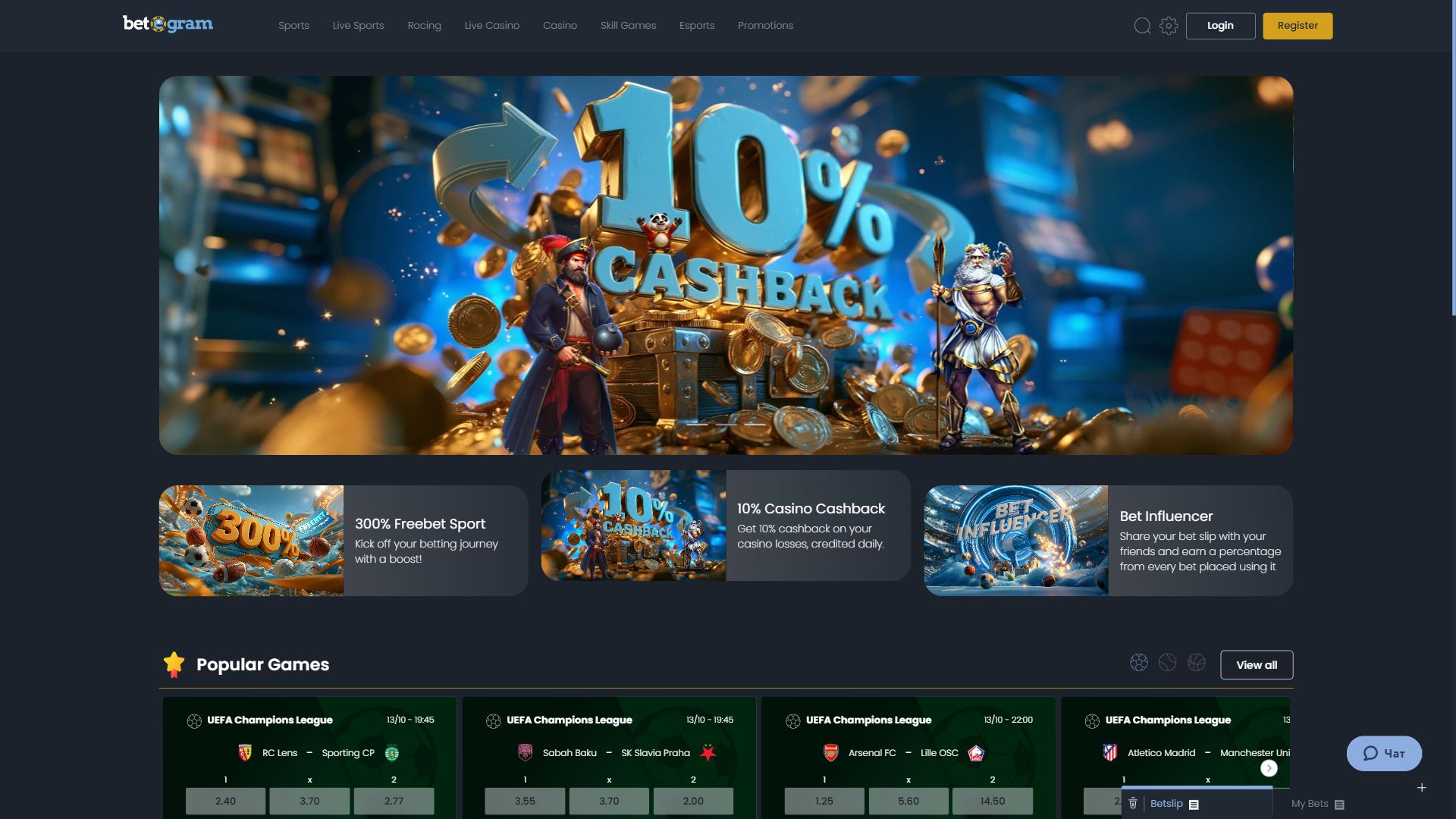 Betegram — Homepage (Desktop)