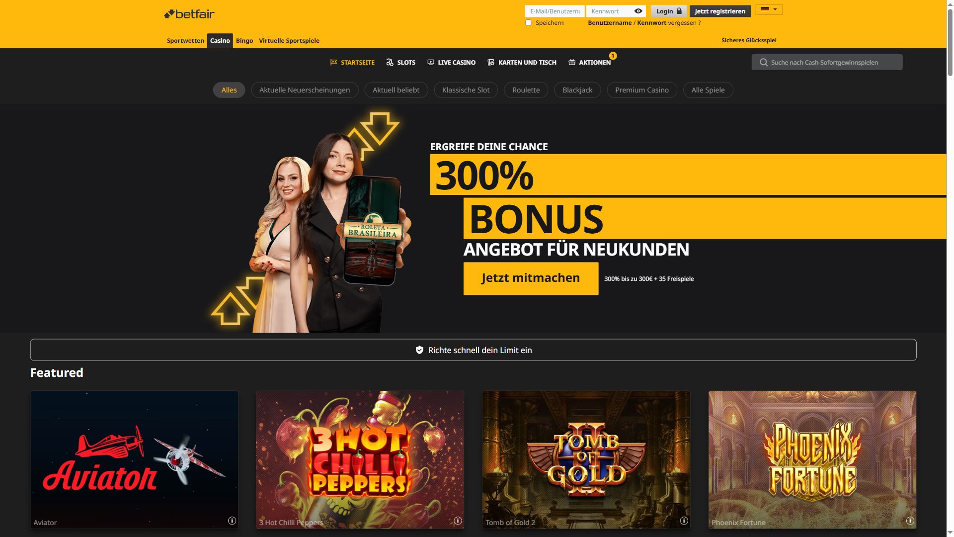 Betfair — Startseite (Desktop)