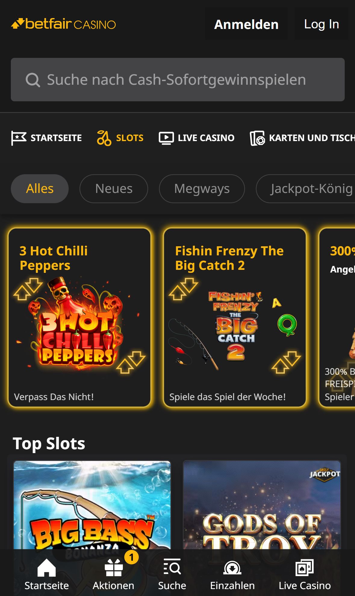 Betfair — Lobby (Mobil)