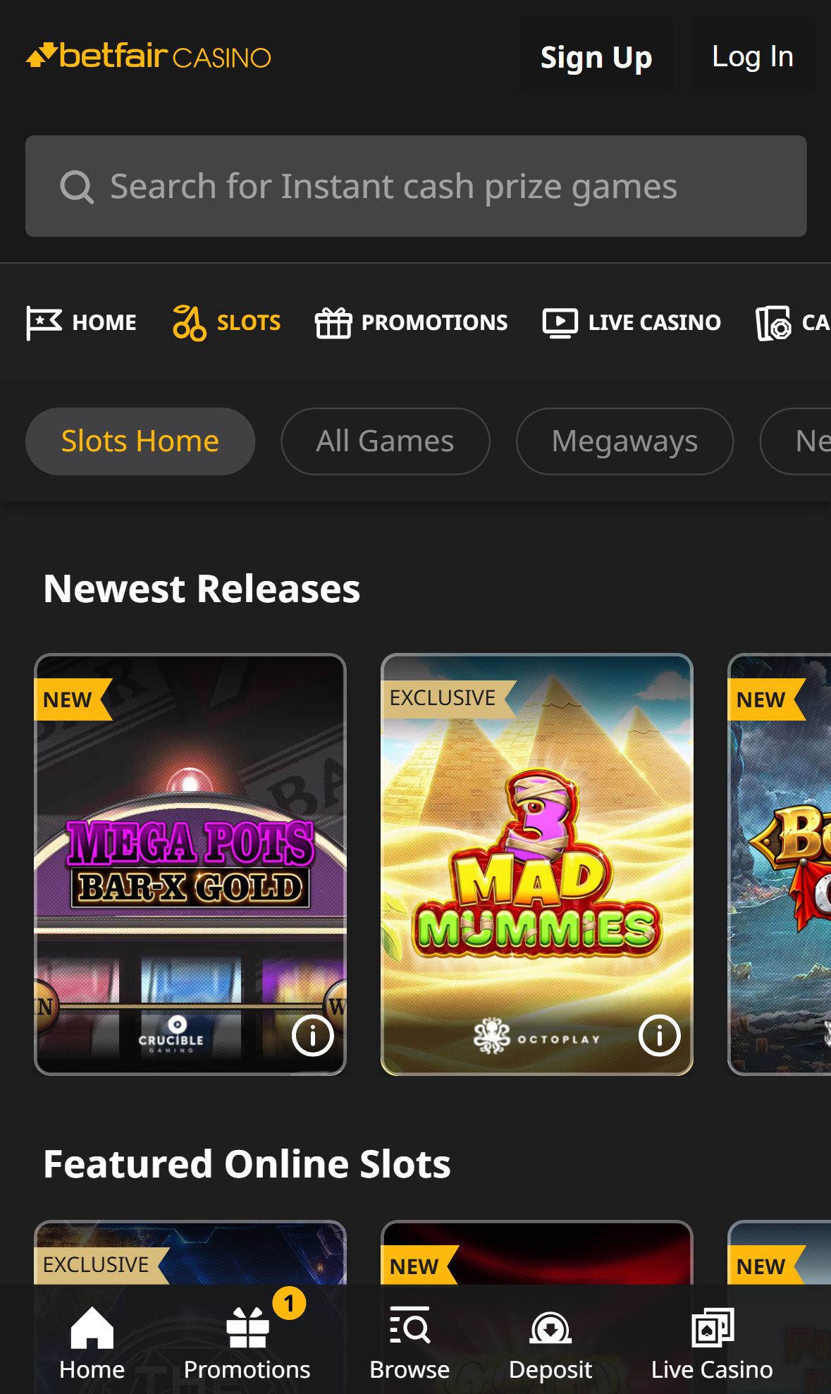 Betfair — Lobby (Mobile)