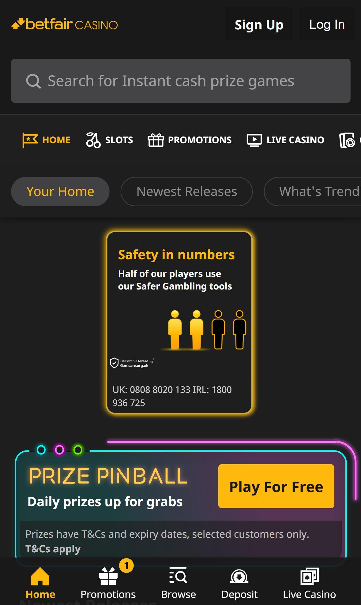 Betfair — Homepage (Mobile)