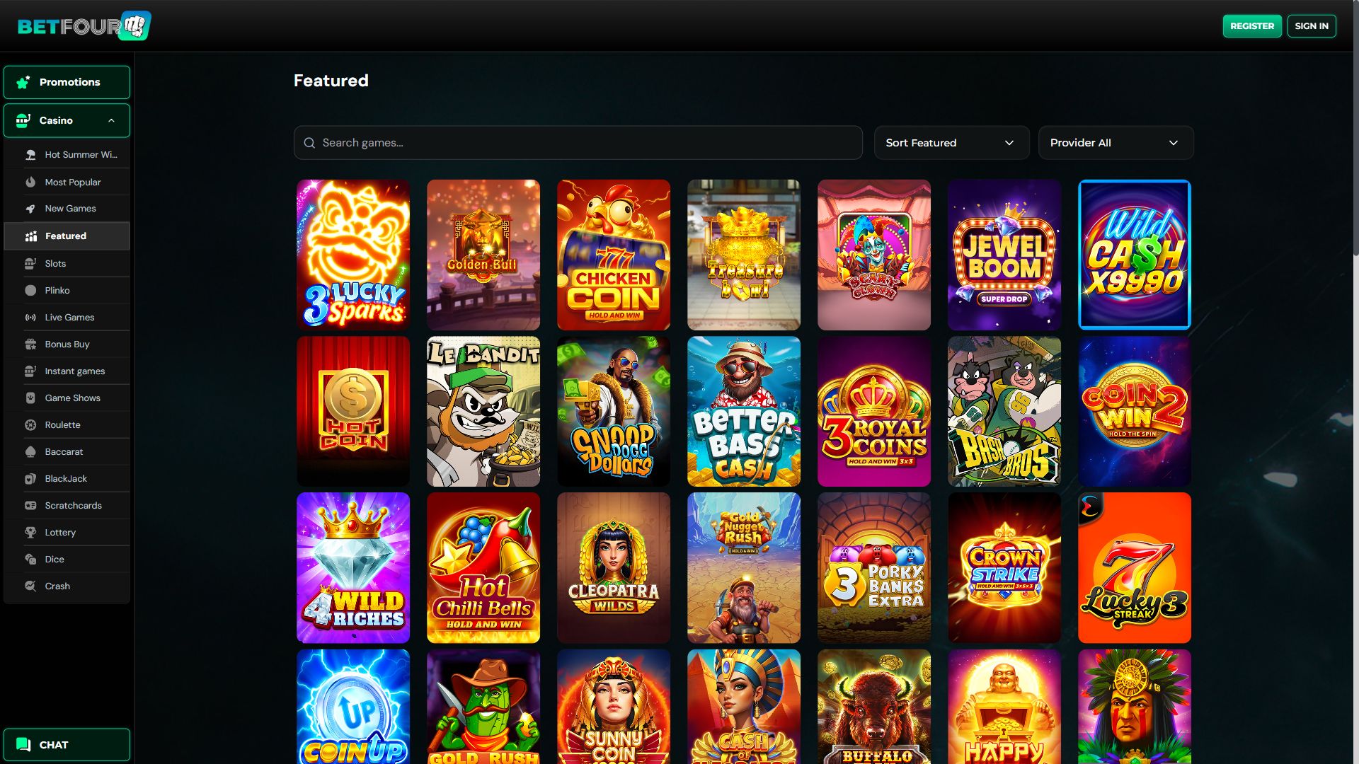 BetFourU — Lobby (Desktop)
