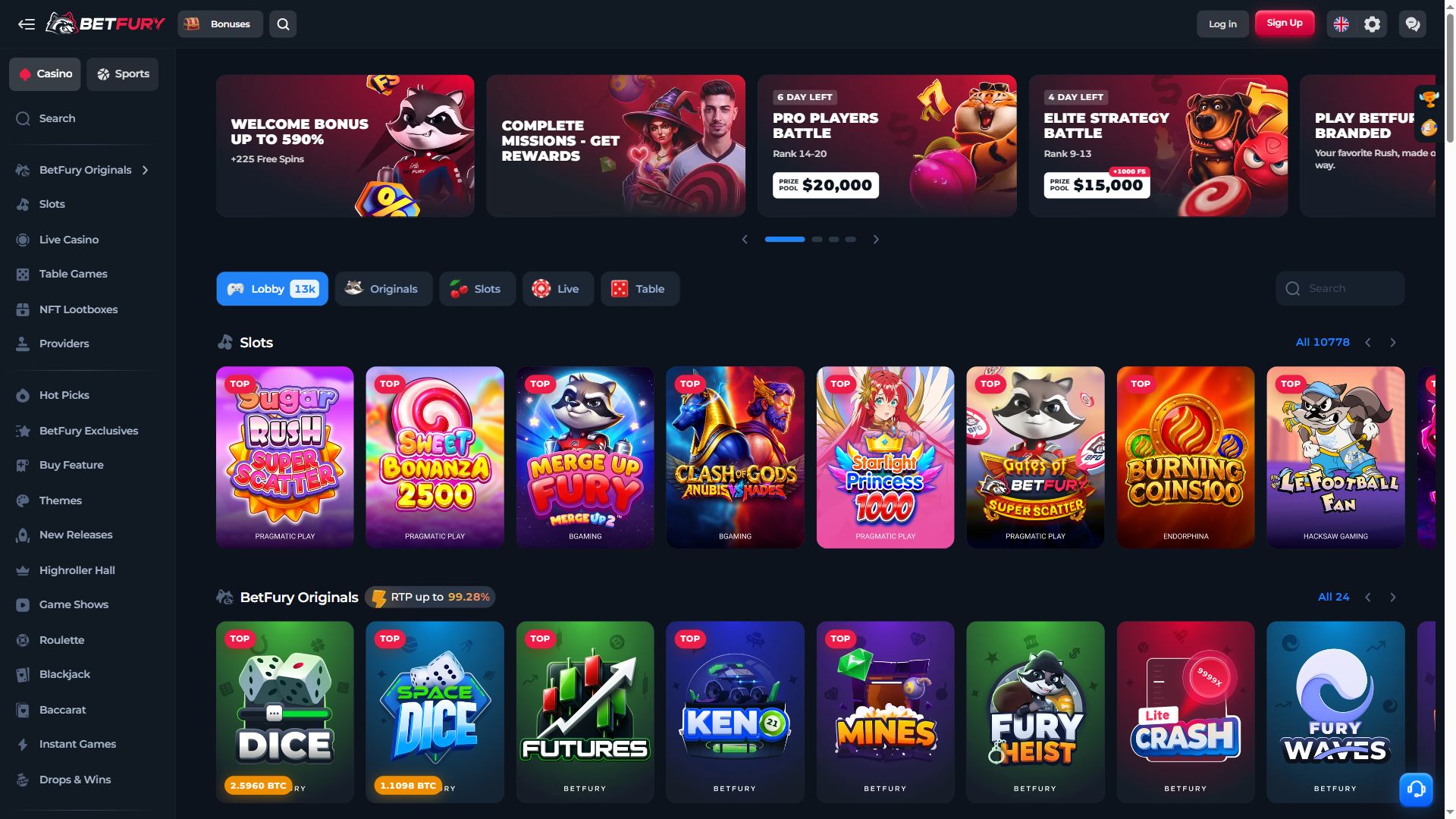 Betfury — Lobby (Desktop)