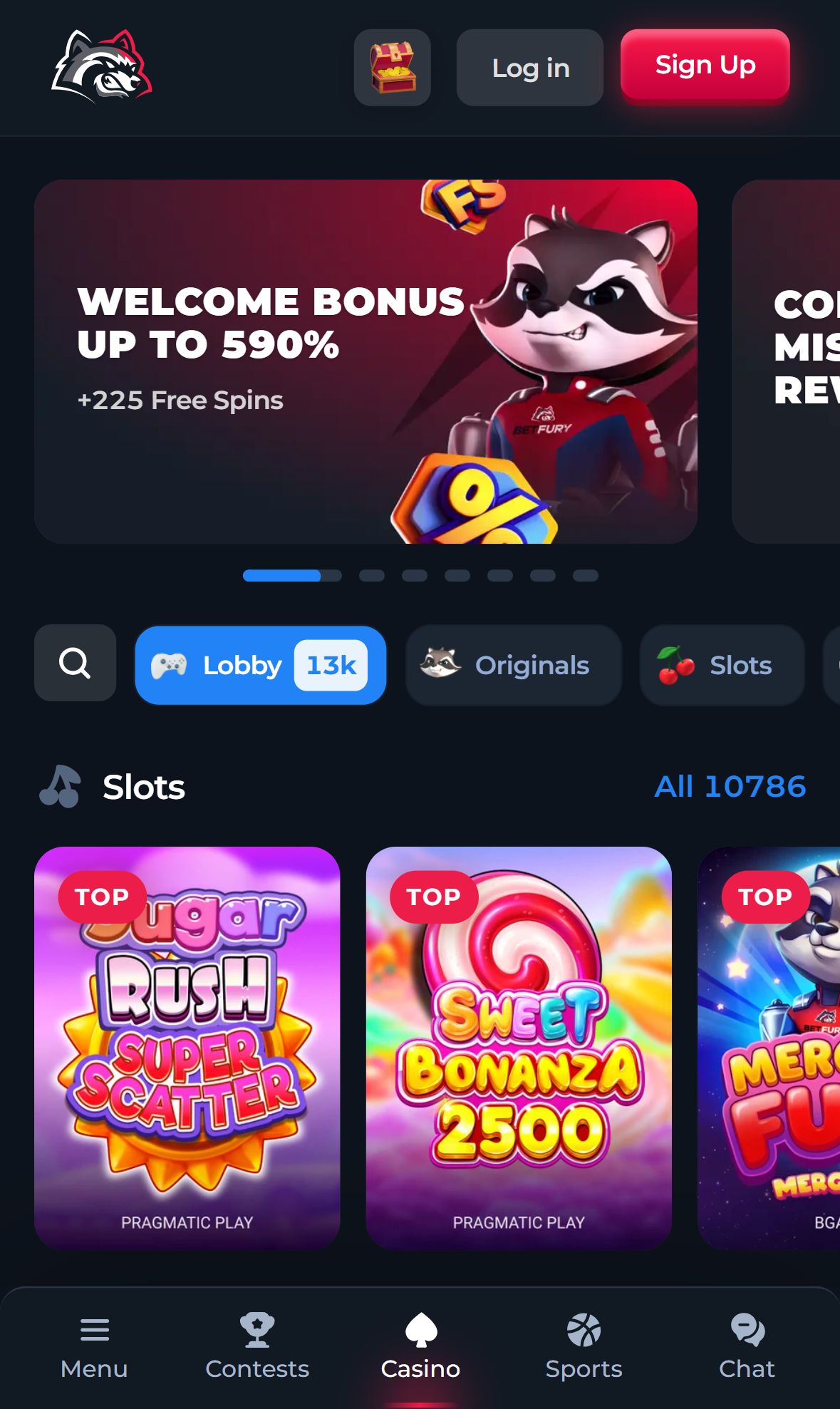 Betfury — Lobby (Mobile)