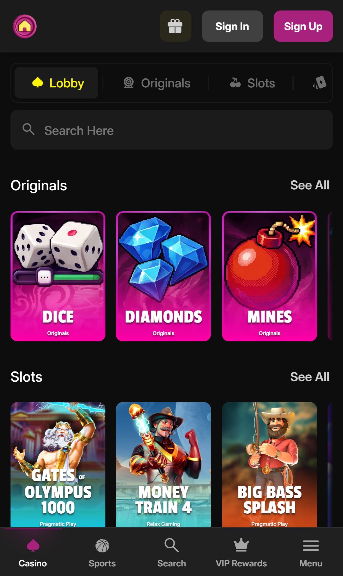 BetHaus — Lobby (Mobile)