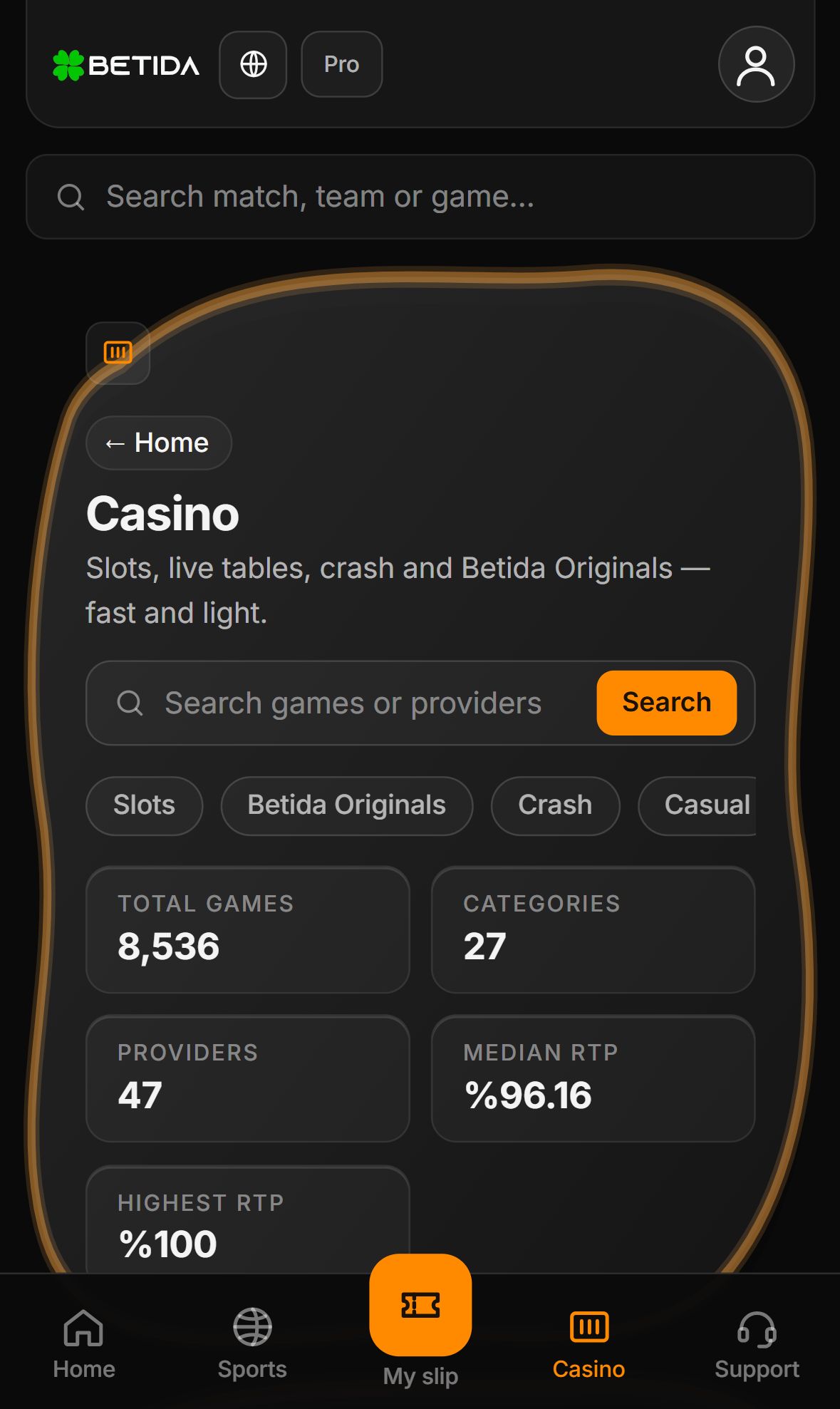 Betida — Lobby (Mobile)