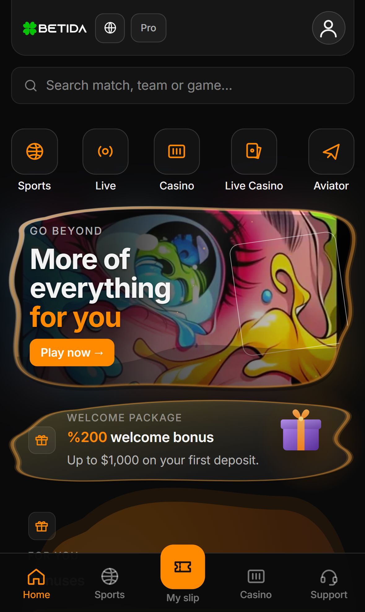 Betida — Homepage (Mobile)