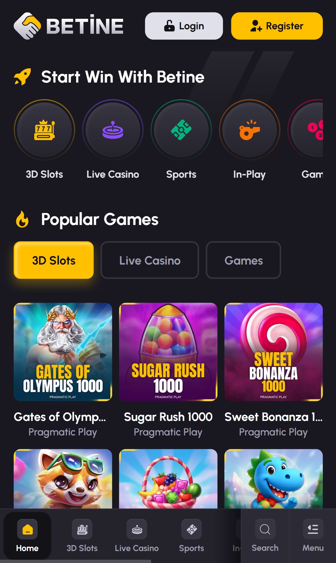 Betine — Homepage (Mobile)