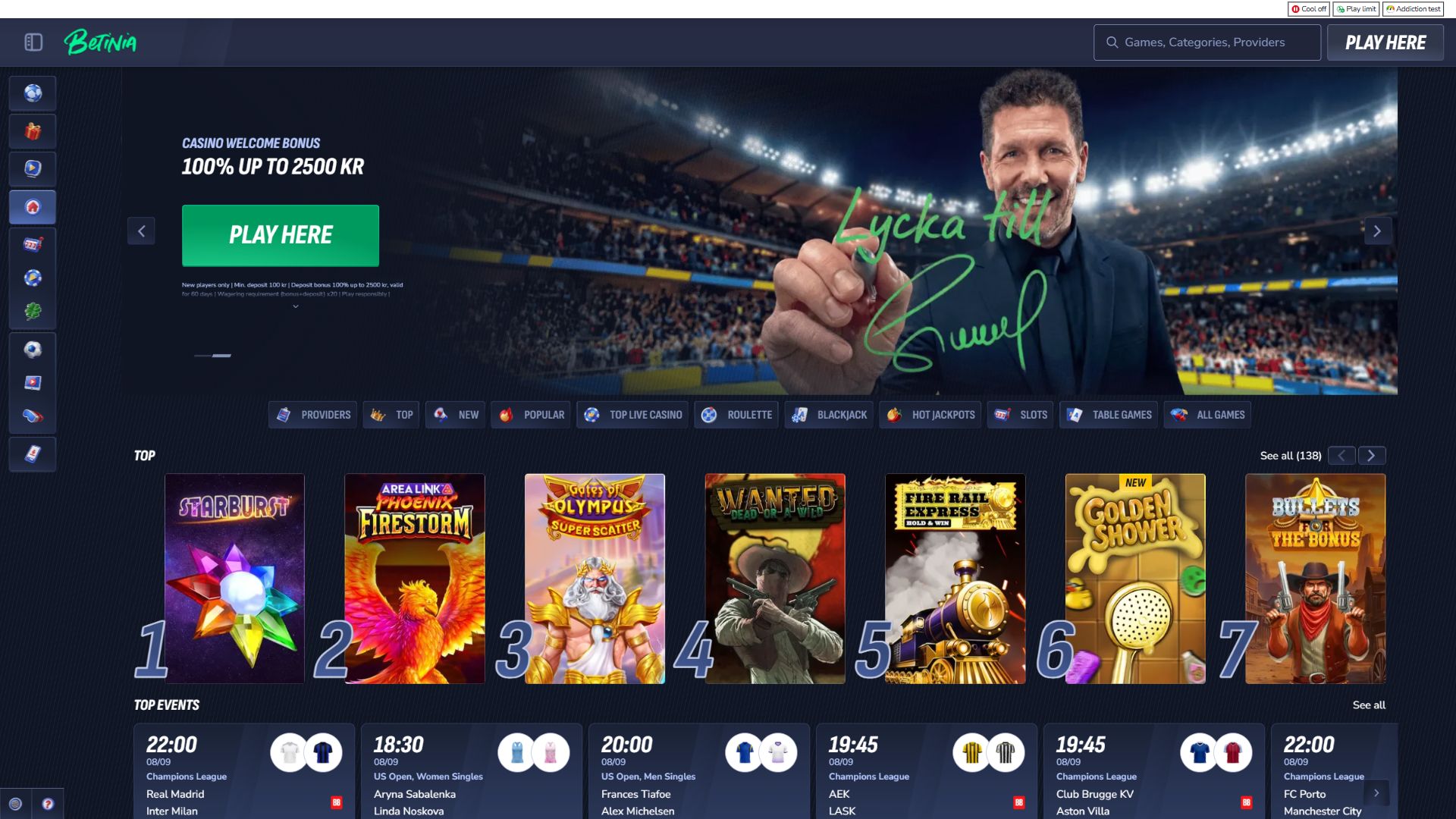 Betinia — Homepage (Desktop)
