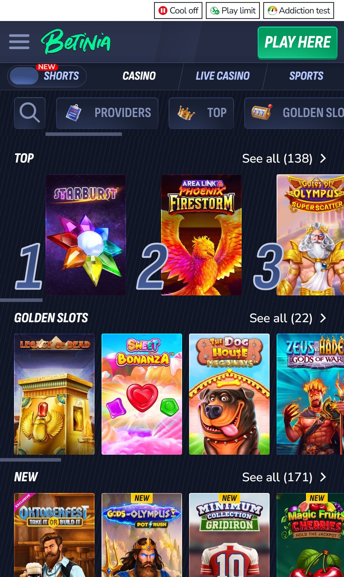 Betinia — Lobby (Mobile)