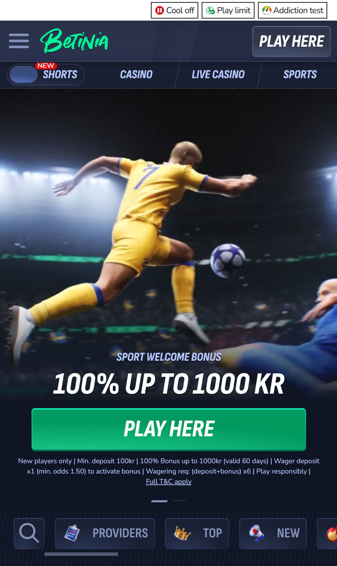 Betinia — Homepage (Mobile)