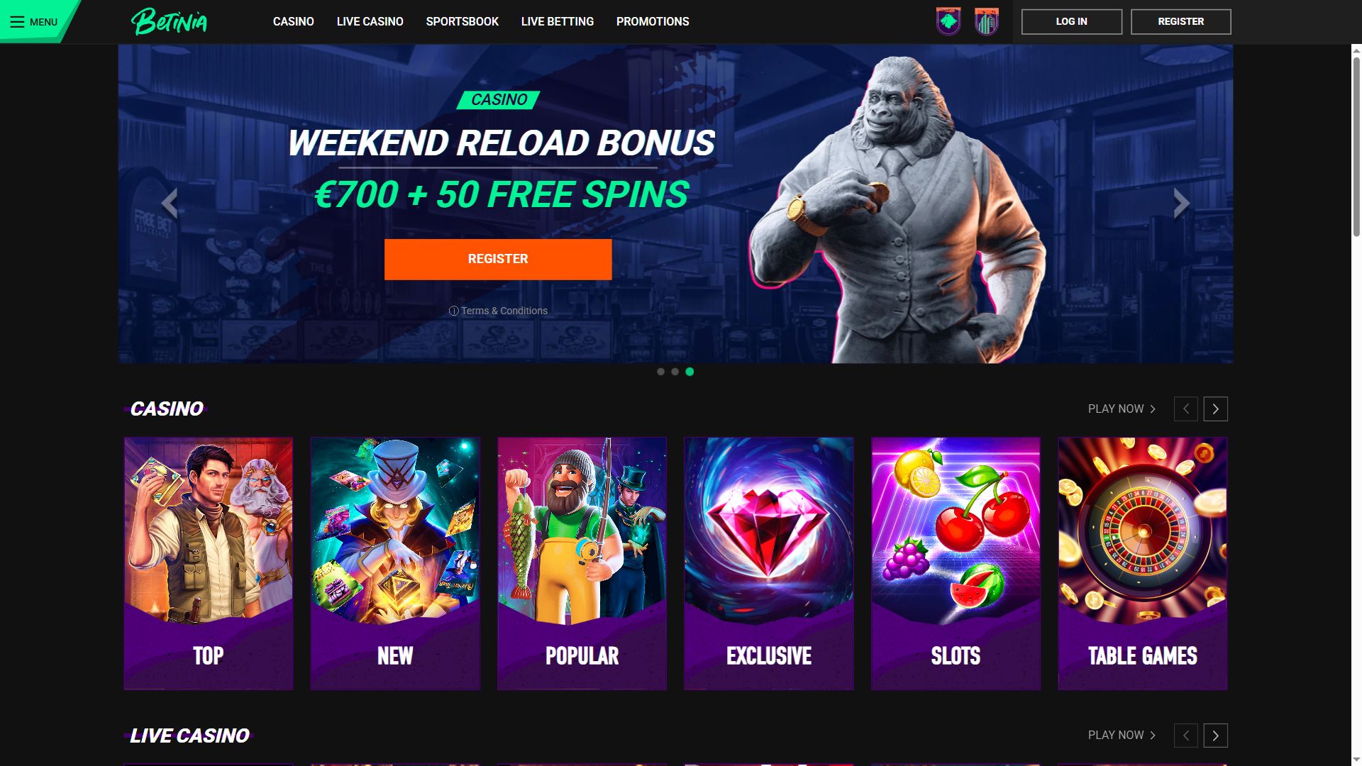 Betinia — Homepage (Desktop)
