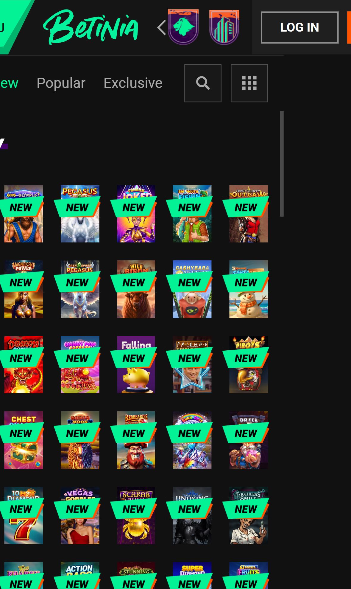Betinia — Lobby (Mobile)