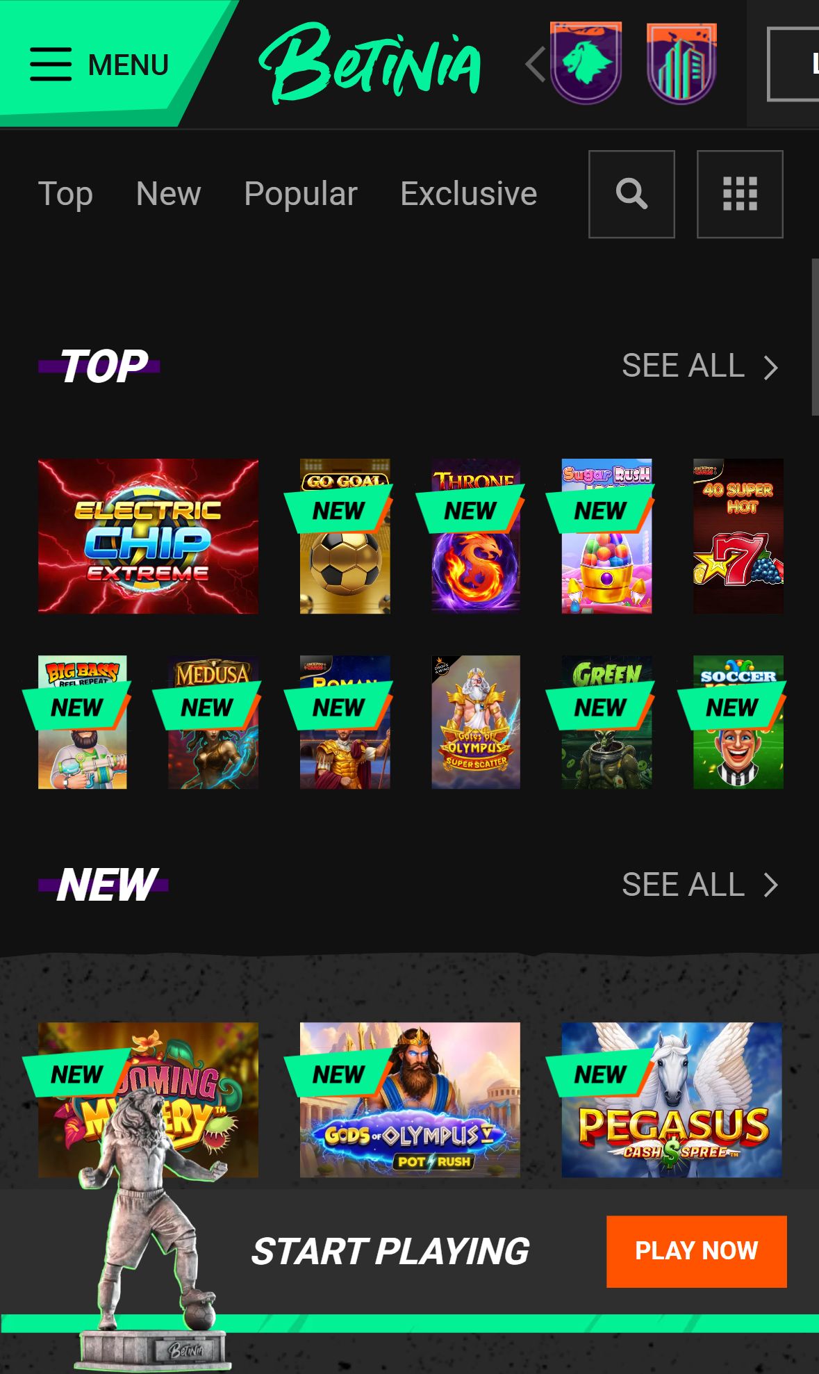 Betinia — Homepage (Mobile)