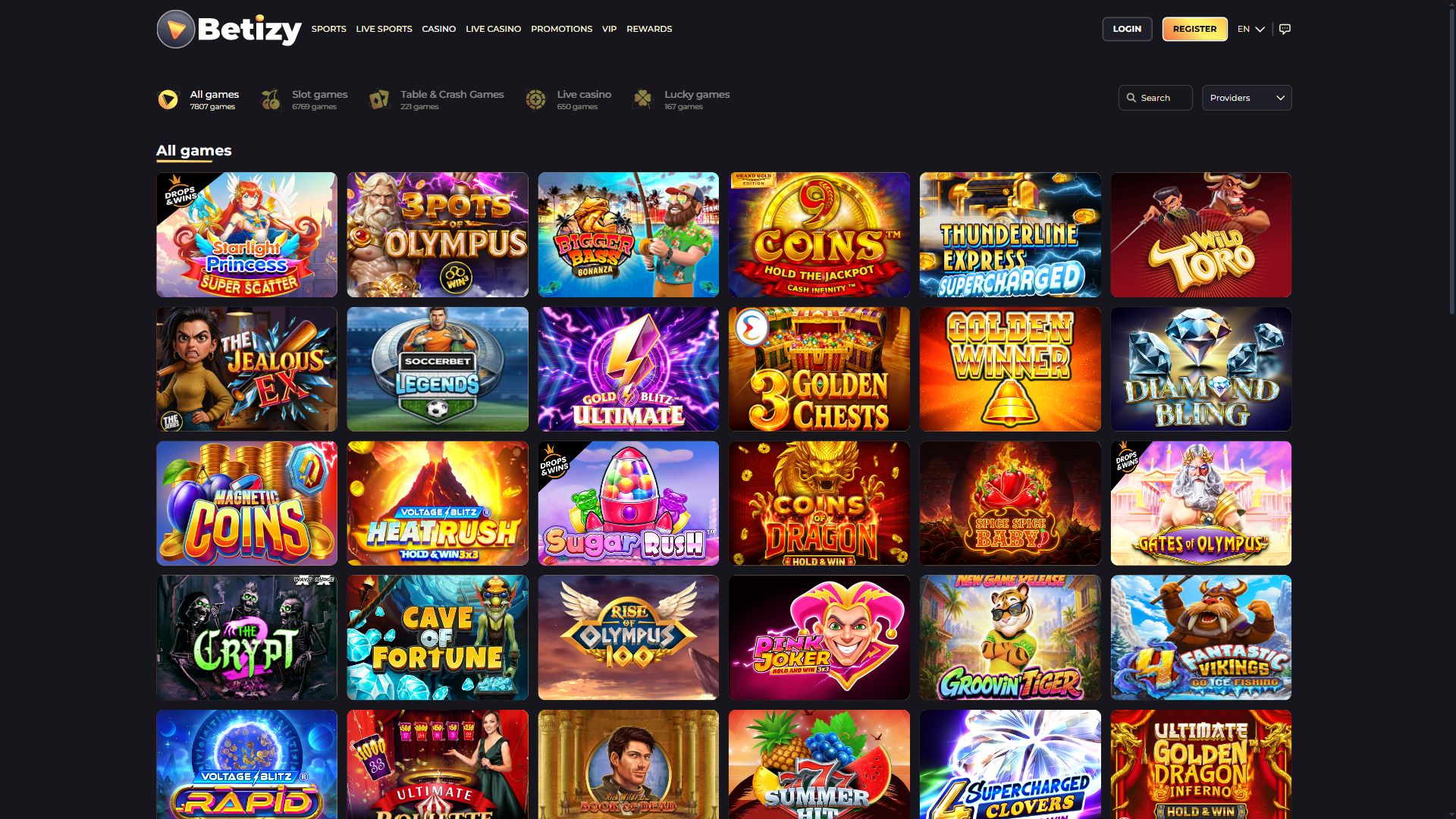 Betizy — Lobby (Desktop)