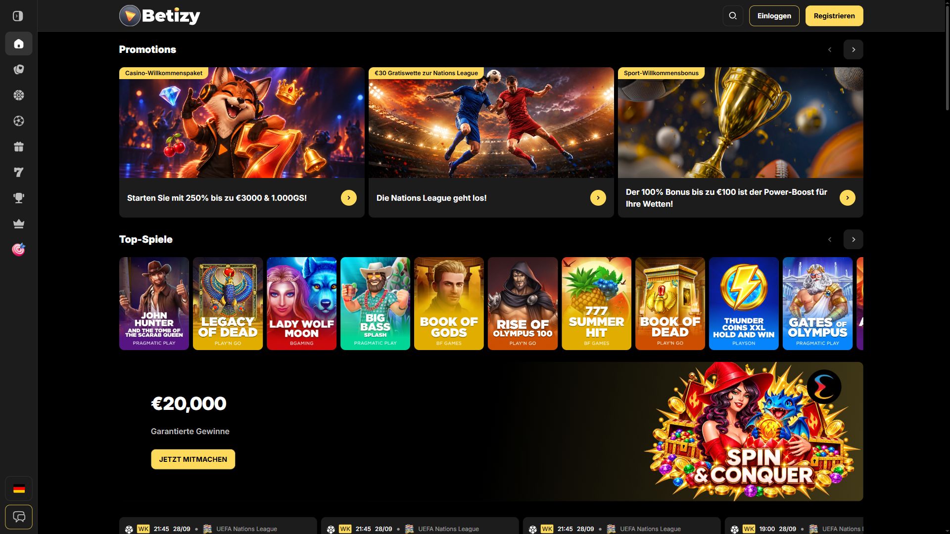 Betizy — Startseite (Desktop)