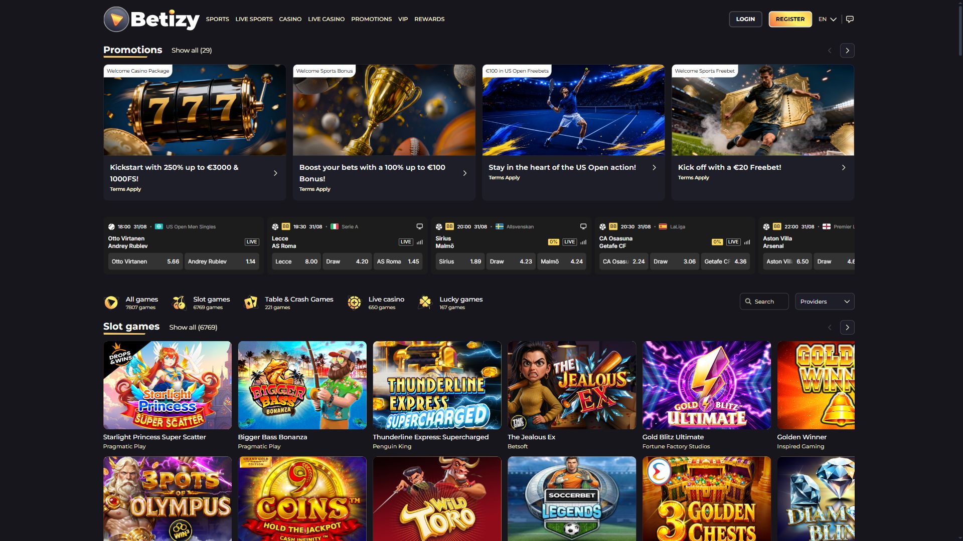 Betizy — Homepage (Desktop)