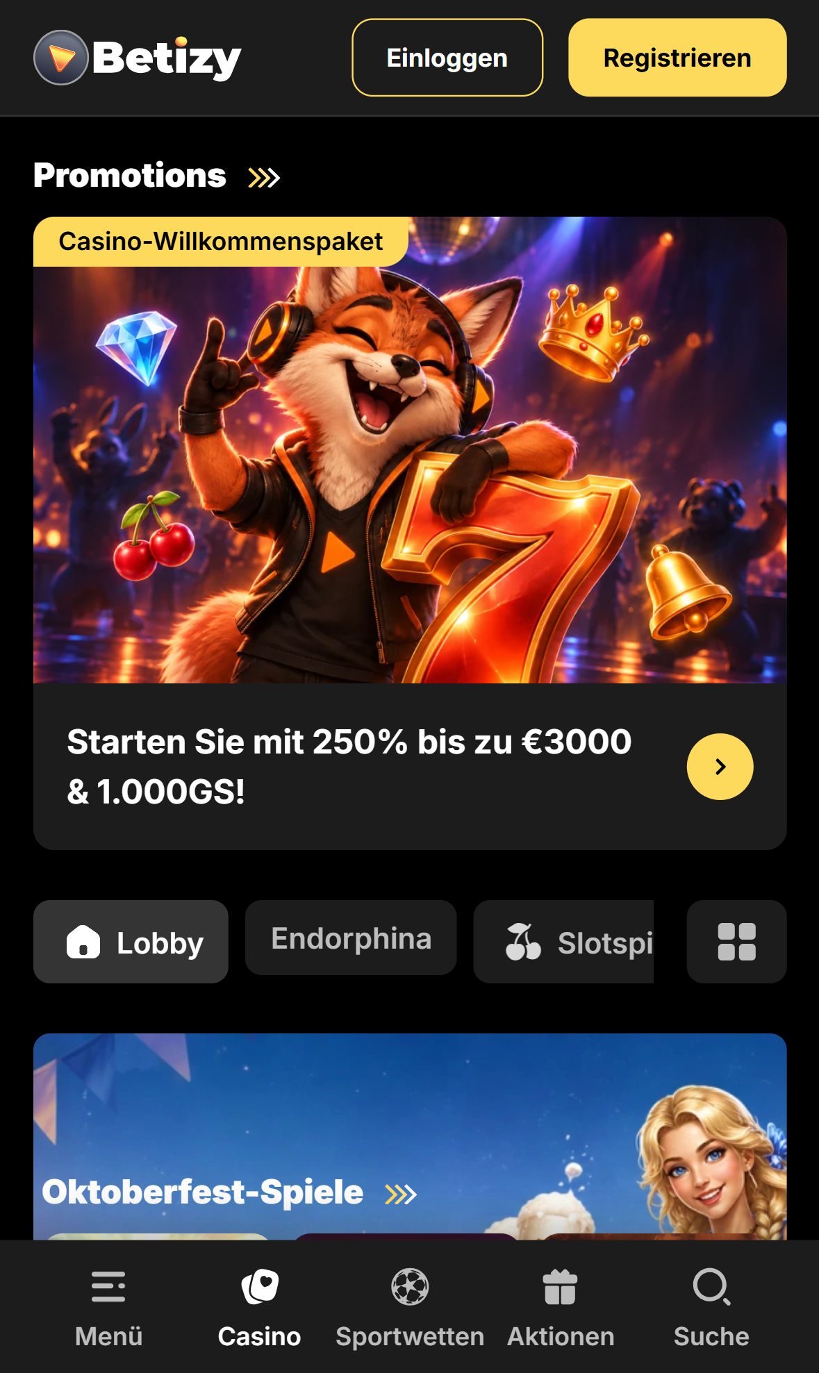 Betizy — Startseite (Mobil)