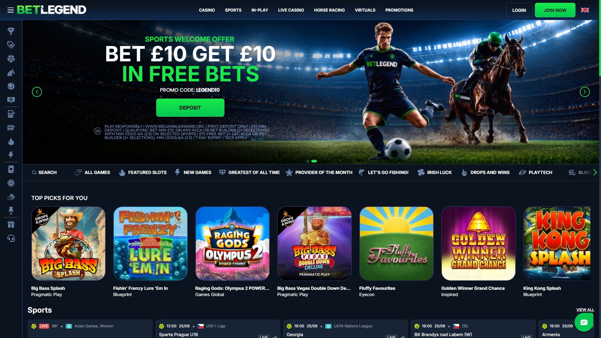 Betlegend — Homepage (Desktop)