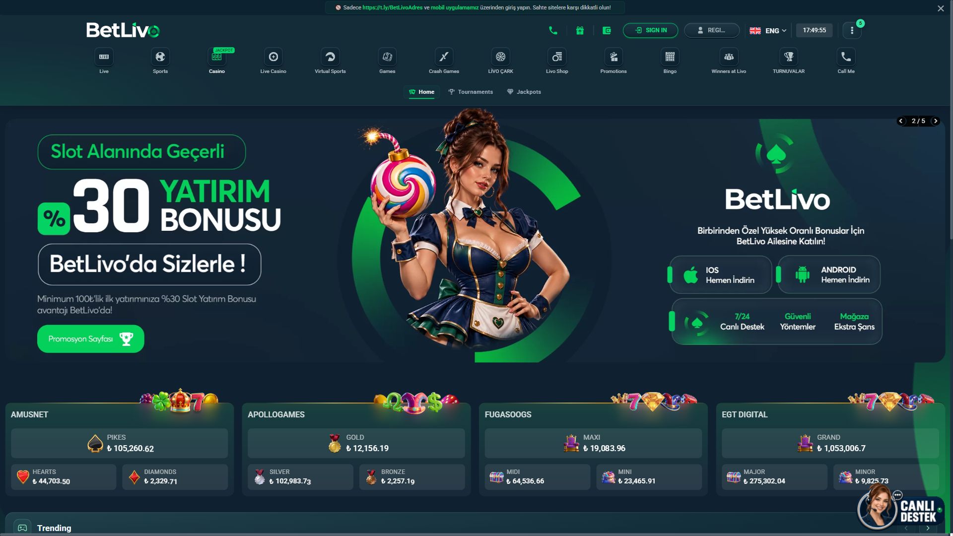 Betlivo — Lobby (Desktop)