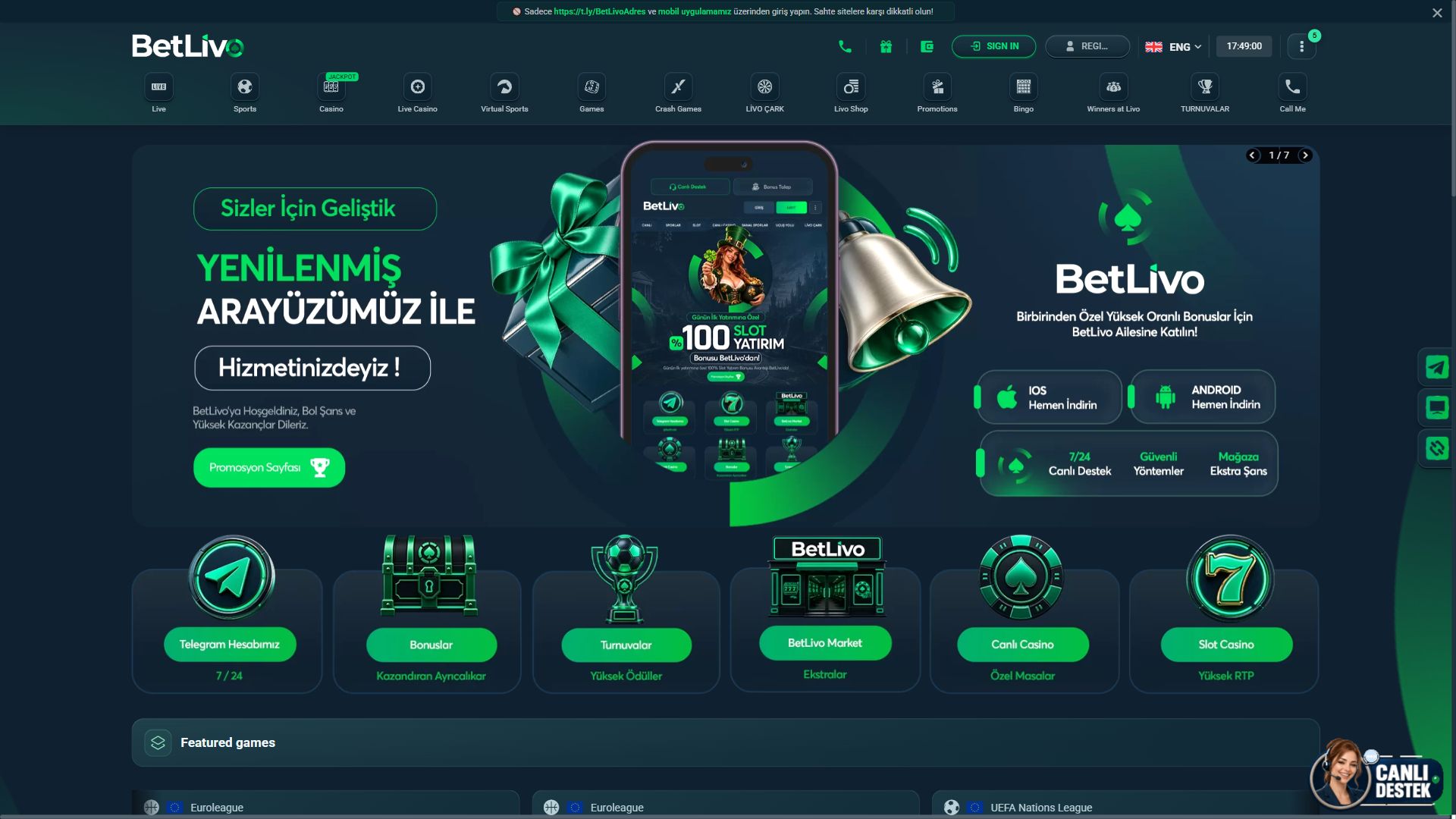 Betlivo — Homepage (Desktop)