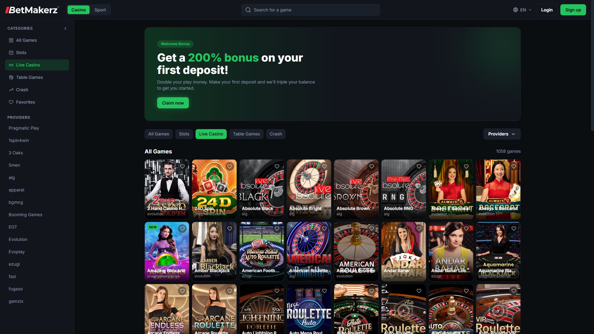 Betmakerz — Lobby (Desktop)
