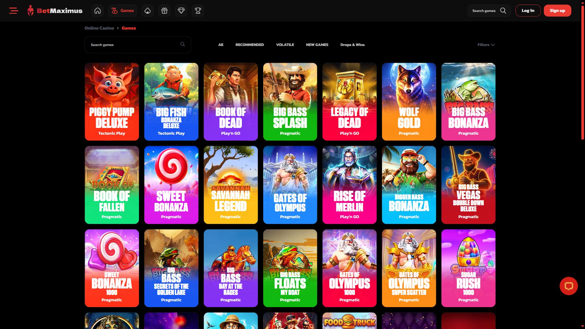 Betmaximus — Lobby (Desktop)