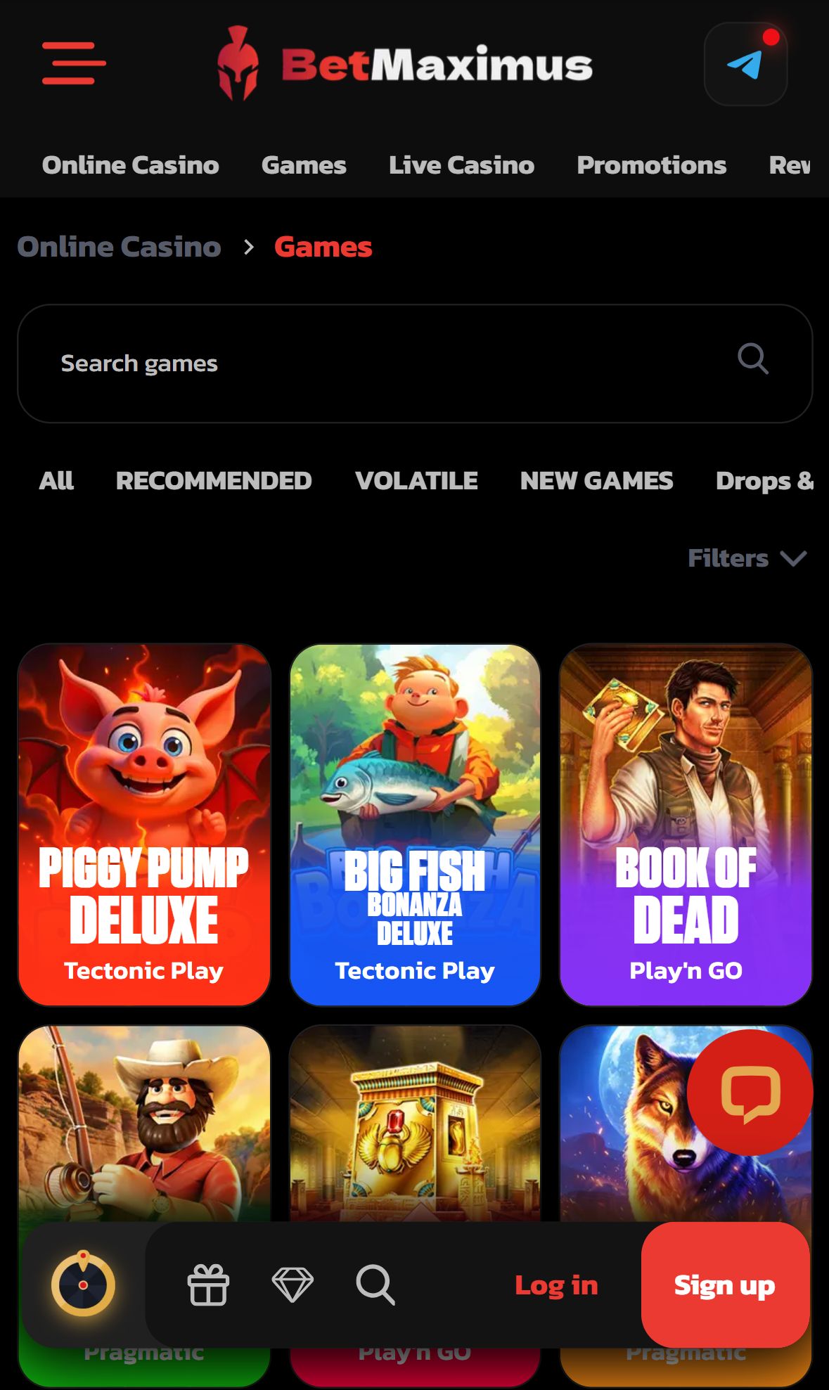 Betmaximus — Lobby (Mobile)