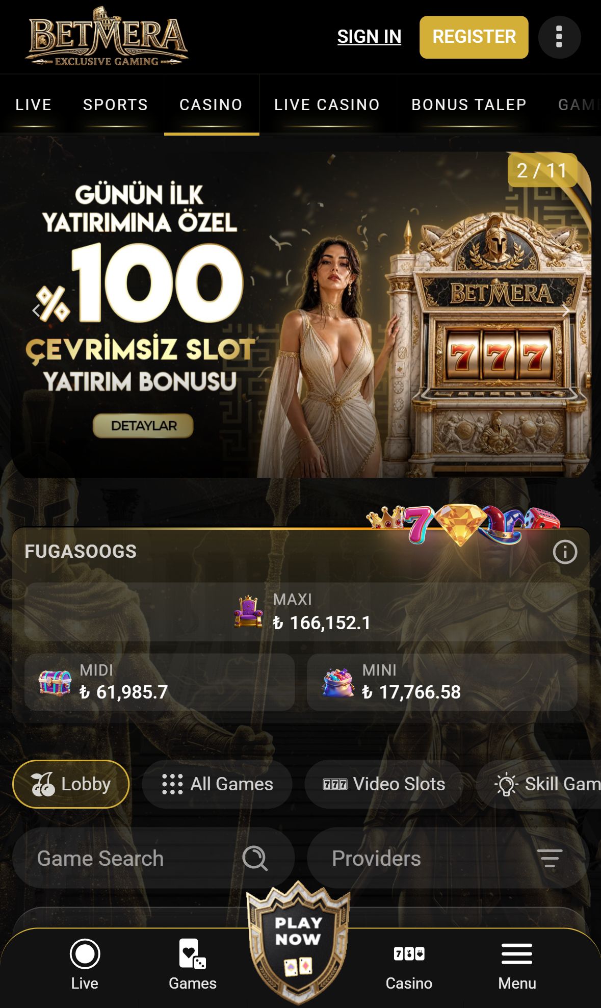 Betmera — Lobby (Mobile)