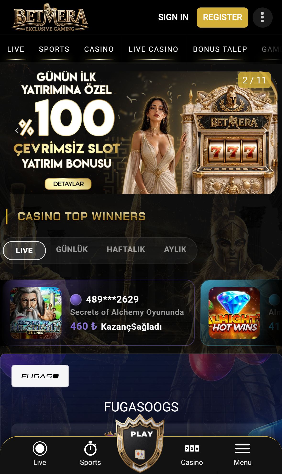 Betmera — Homepage (Mobile)