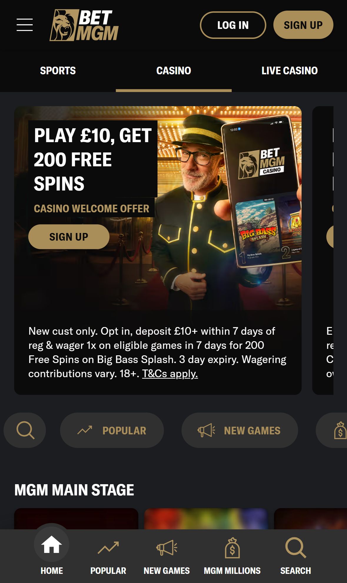 BetMGM UK — Lobby (Mobile)