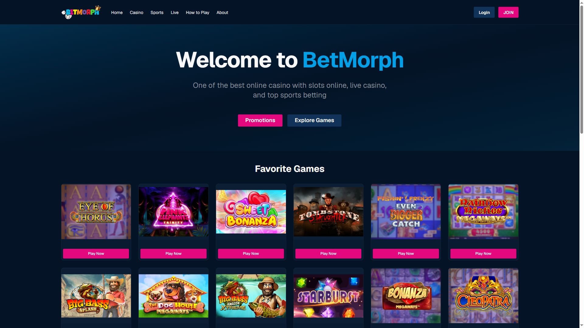 BetMorph — Homepage (Desktop)