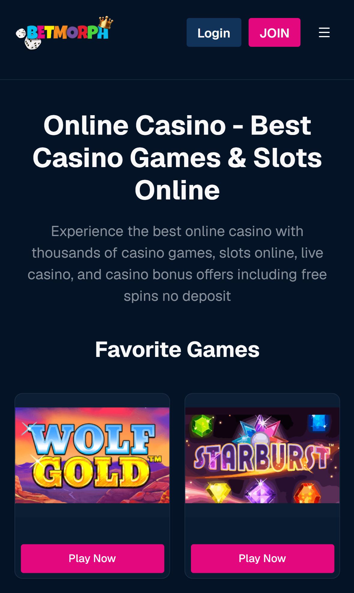 BetMorph — Lobby (Mobile)