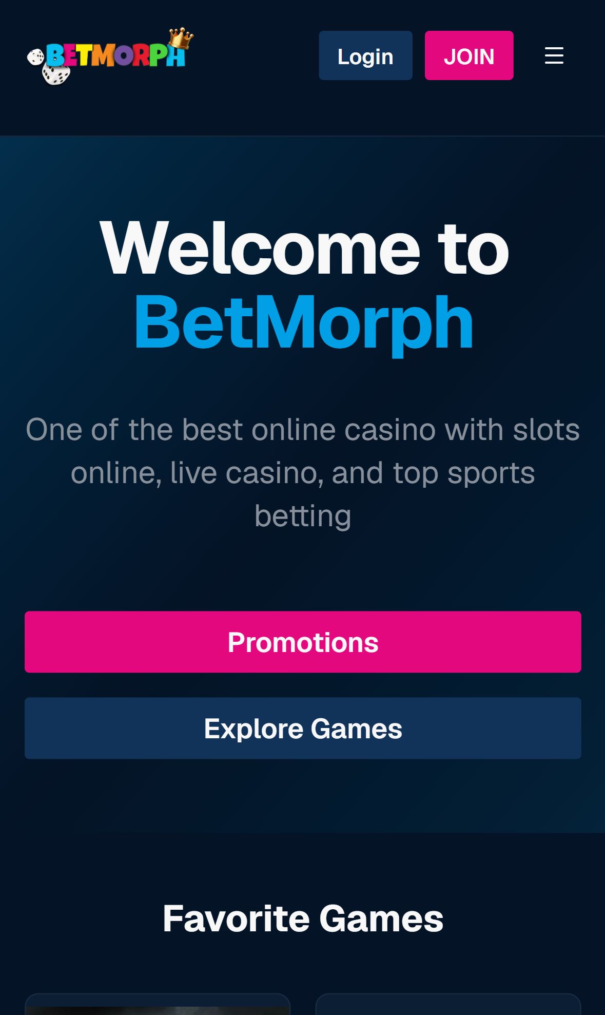BetMorph — Homepage (Mobile)