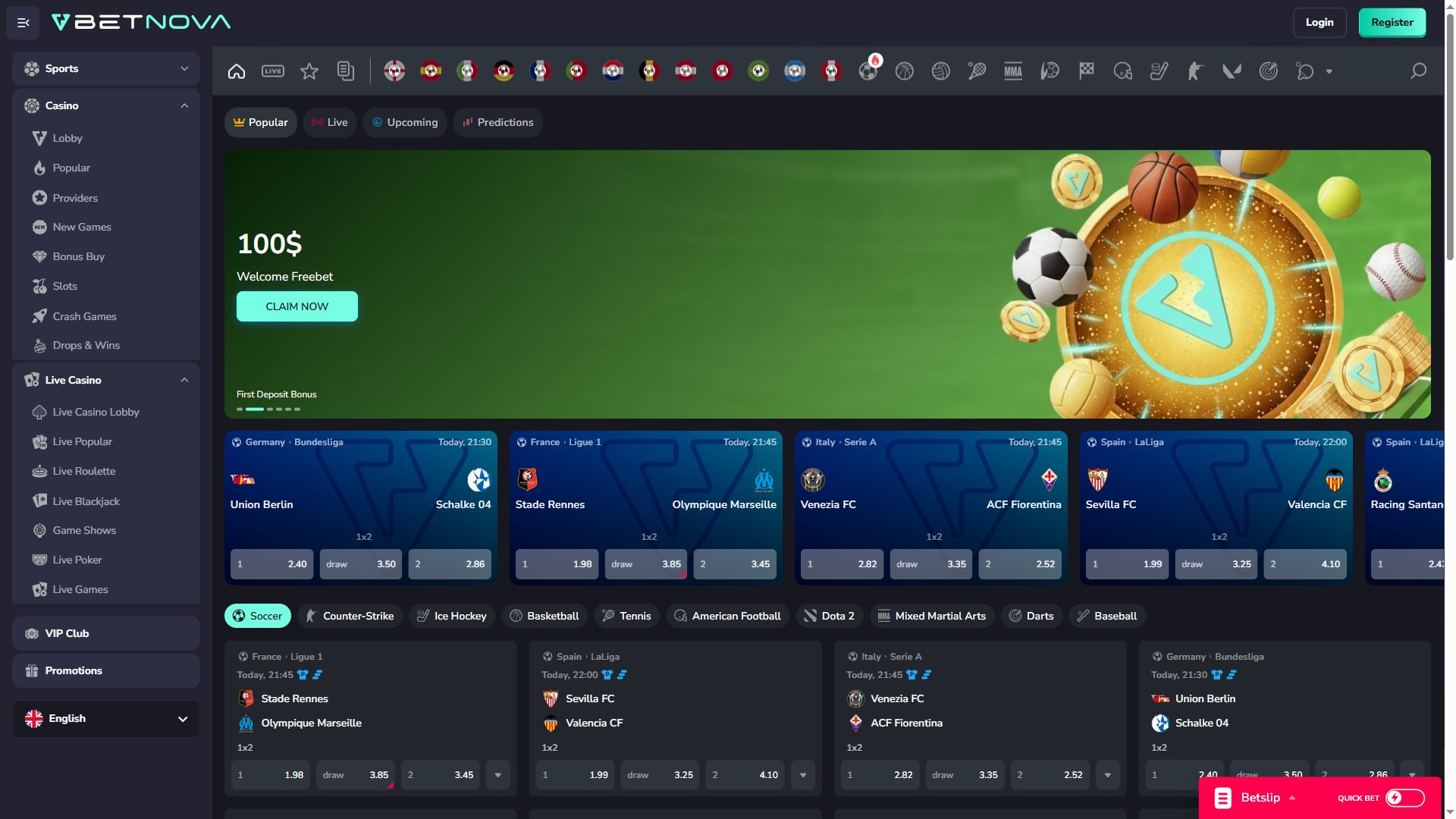 Betnova — Homepage (Desktop)