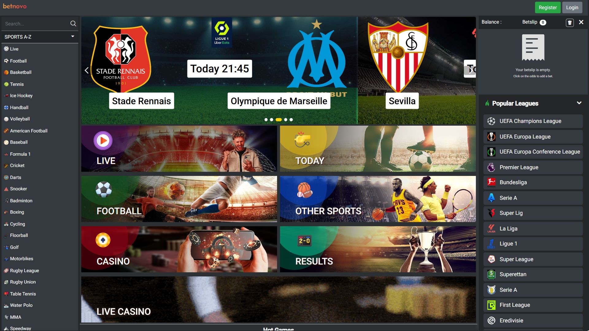 Betnovo — Homepage (Desktop)