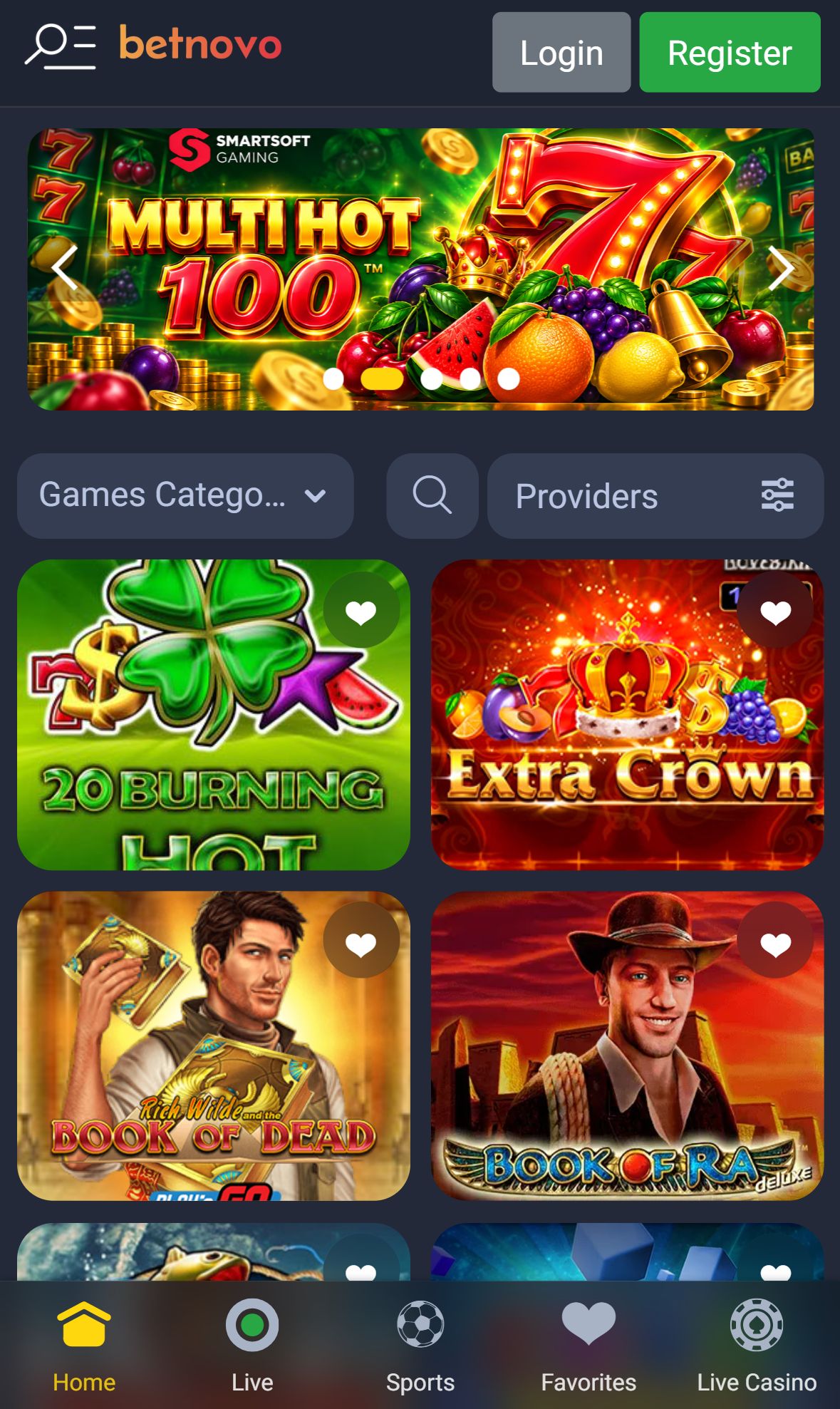 Betnovo — Lobby (Mobile)